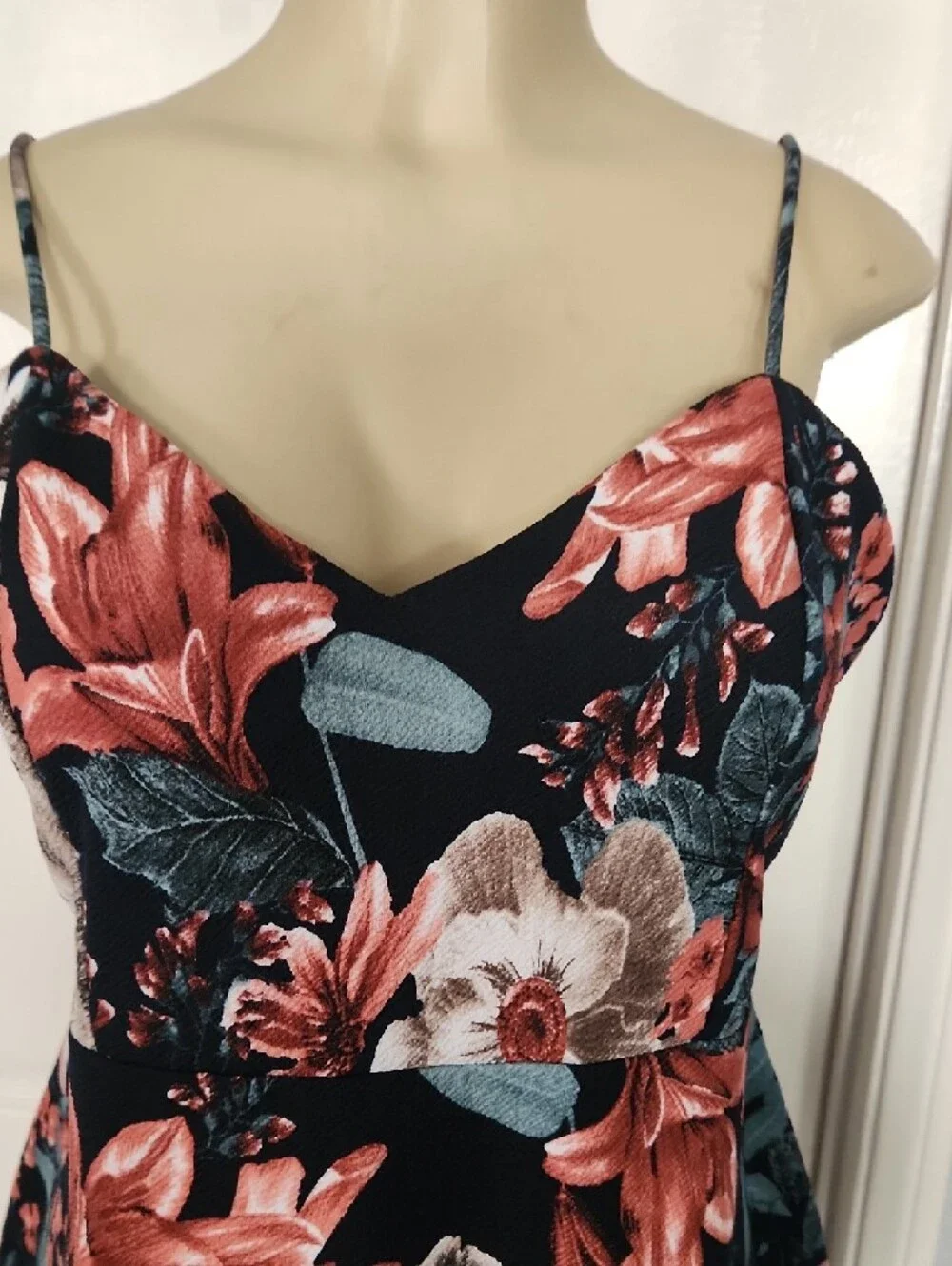 Pinkblush Black Midi Floral Sheath Dress with Coral & Cream Blooms Maternity - Picture 3 of 7